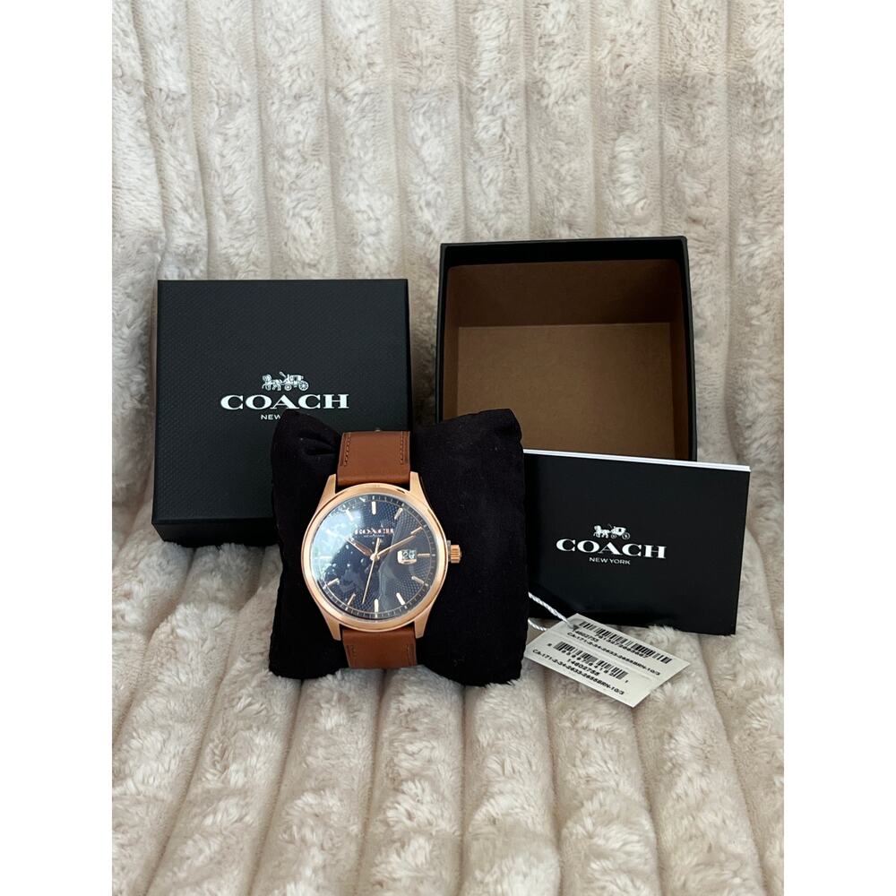 COACH Men's Oliver 3H Quartz Watch 41mm Case Leather brown blue NWT - Picture 5 of 6